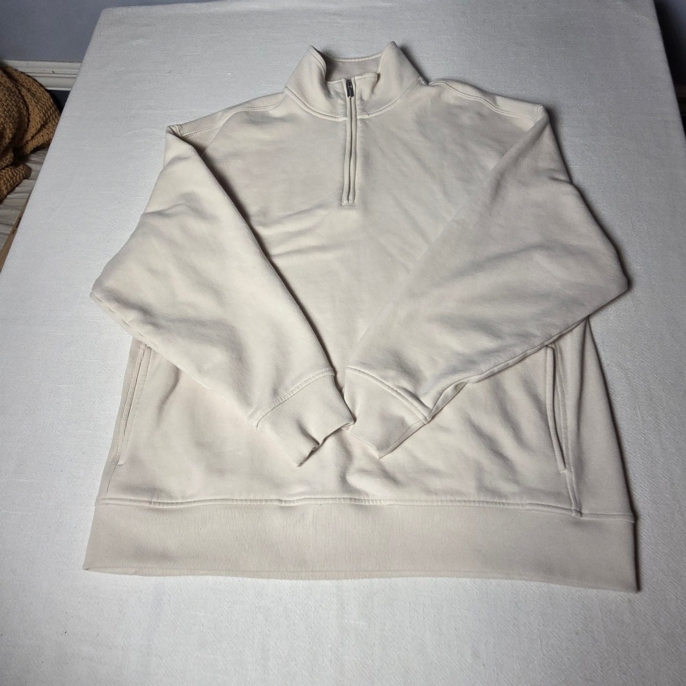 Athleta Coaster Luxe Quarter Zip Sweatshirt Cream Oatmeal Fleece Pullover M